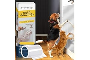PROTECTO® Cat & Dog Scratch Door Protector with Utility Knife - 60" x 8" Clear Wall Protector for Pet Scratching - Sticky and Self-Adhesive Deterrent Vinyl Surface - Easy Customization & Installation