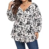 Purple Pocket Womens Plus Size Tops Long Sleeve Twist Knot V Neck Shirts Casual Loose Tunic Blouse Fall and Winter