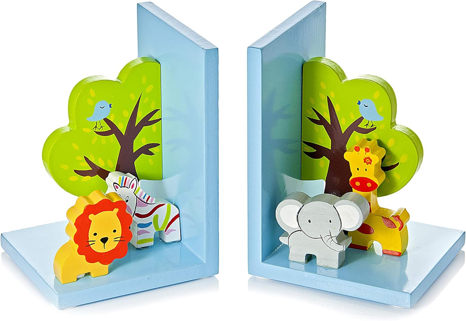 3D Safari Themed Kids Wooden Decorative Bookends for Boys or Girls