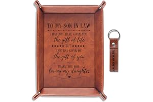 INNObeta Son in Law Gifts Valet Tray from Dad, Mom, Desktop Storage Organizer PU Leather Bedside Tray Key Coin Holder for Birthday, Christmas