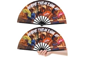 TREAYES Where Them Fans At Clack Fan, Cowgirl Fan for Line Dancing, Western Hand Fans, Boots On The Ground, Large Festival Folding Fans (Brown - 2 Pcs)