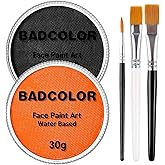 Black Orange Face Body Paint with Brushes for Pumpkin Halloween Makeup, Water Based Face Painting Kit Non-Toxic for Adults Party, Facepaint for Scarecrow Clown Tiger Lion Costume Cosplay Make-Up
