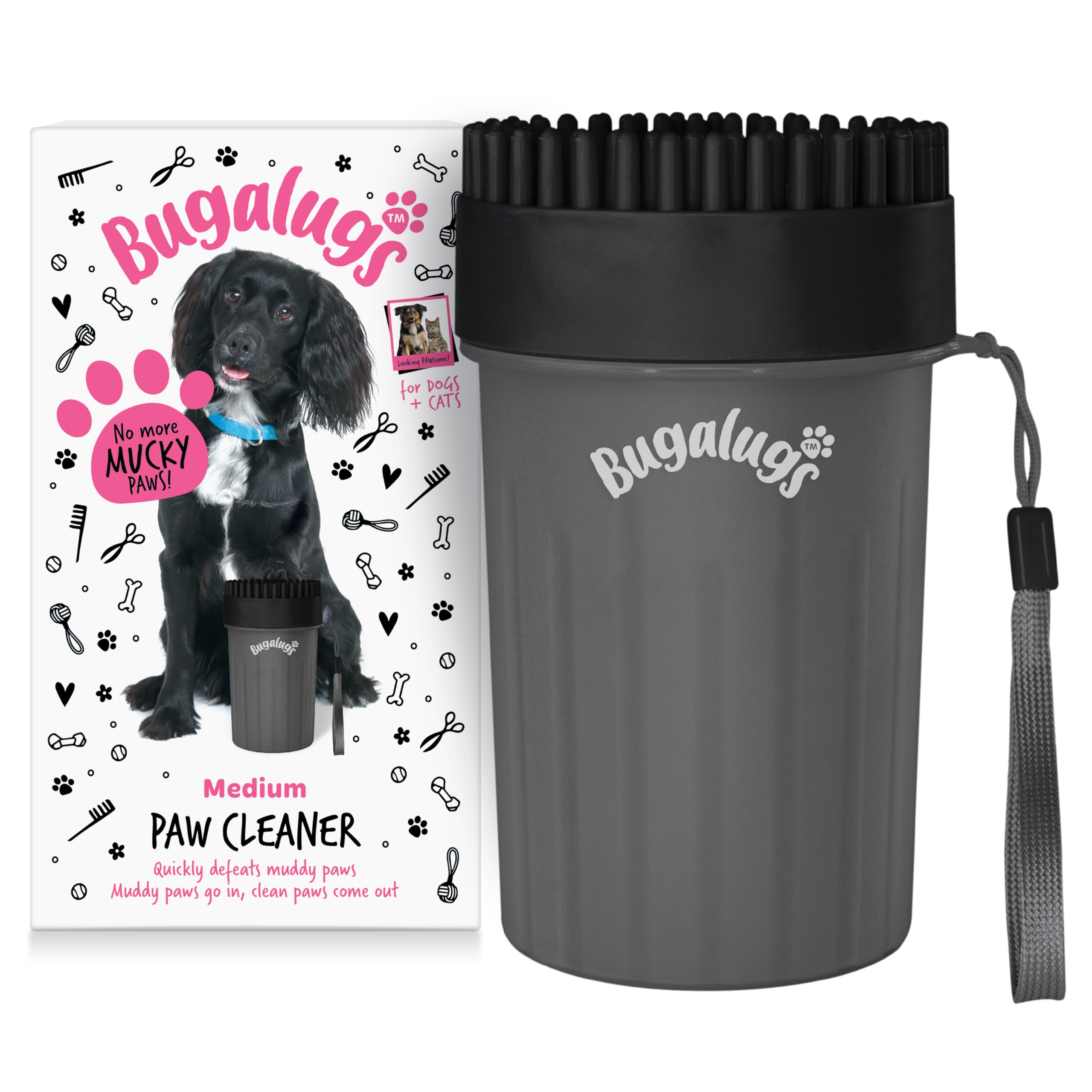 BUGALUGS Dog Paw Cleaner Paw Washers For Dogs. A Portable Dog Shower Paw Cleaner For Dogs & Cats. Dog Foot Washer is an Essential Dog Paw Washer Dog Walking Accessories (Medium (Black)