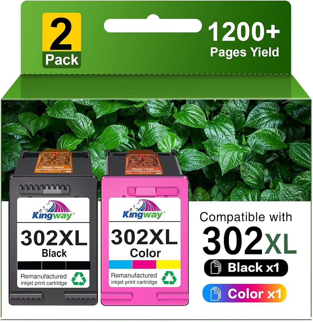 KINGWAY 302XL Ink Cartridges Combo Pack 2-Pack Remanufactured Black Colour