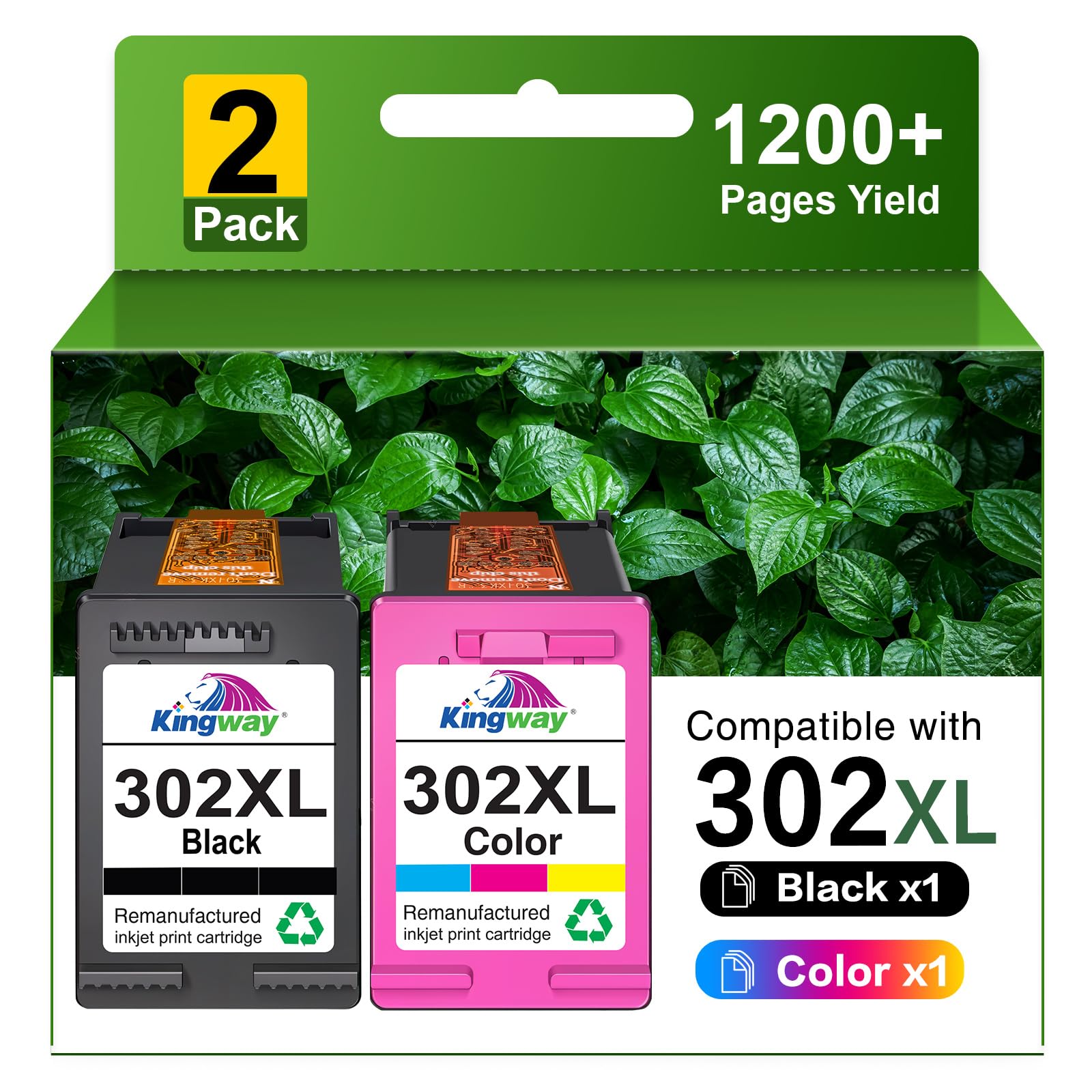 302XL Ink Cartridges Combo Pack 2-Pack, Remanufactured for HP 302 Black and Colour, Compatible with HP Envy 4520 4527 4524 OfficeJet 3830 3835 DeskJet 3630 Printers