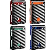 LAZYTAIL 4Pack Mens Wallets, Slim Minimalist Leather Wallet Ultra-Thin Wallet, Front Pocket Minimalist Leather Wallet, RFID Blocking Money Clip Wallet for Men, Black (Red&Orange&Green&Blue)