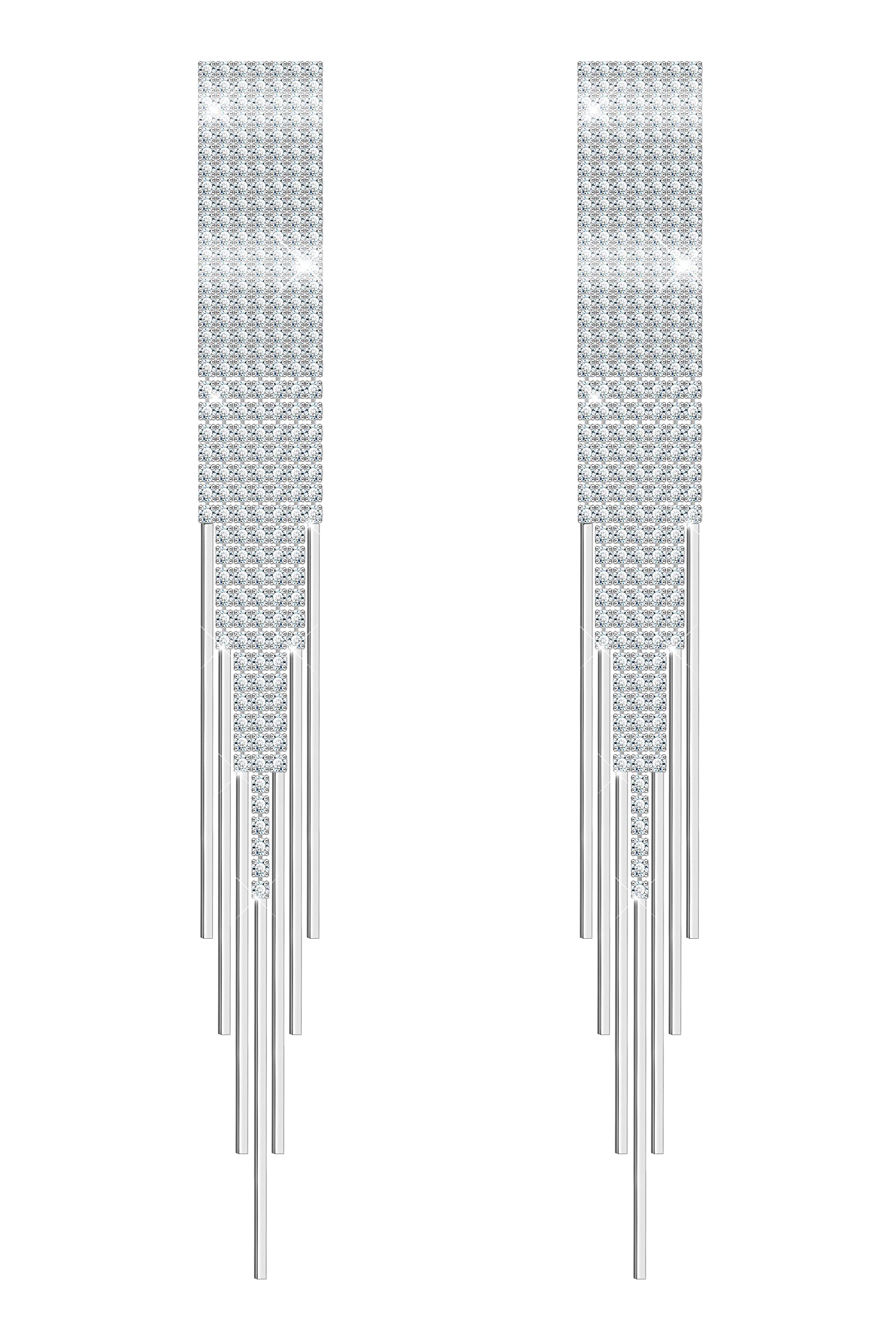 KristLand Elegant Tassel Earrings with Cubic Zirconia 925 Sterling Silver Ear Pin Gold Plated Long Tassel Jewelry Gifts for Ladies Girl Women