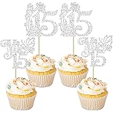 Ephlyn 24Pcs Mis 15 Cupcake Toppers Glitter Mis Quince 15 Feliz 15 Años Cupcake Picks Hello 15 Fabulous Cupcake Decorations for Cheers to 15 Happy 15th Birthday Party Cake Decorations Silver