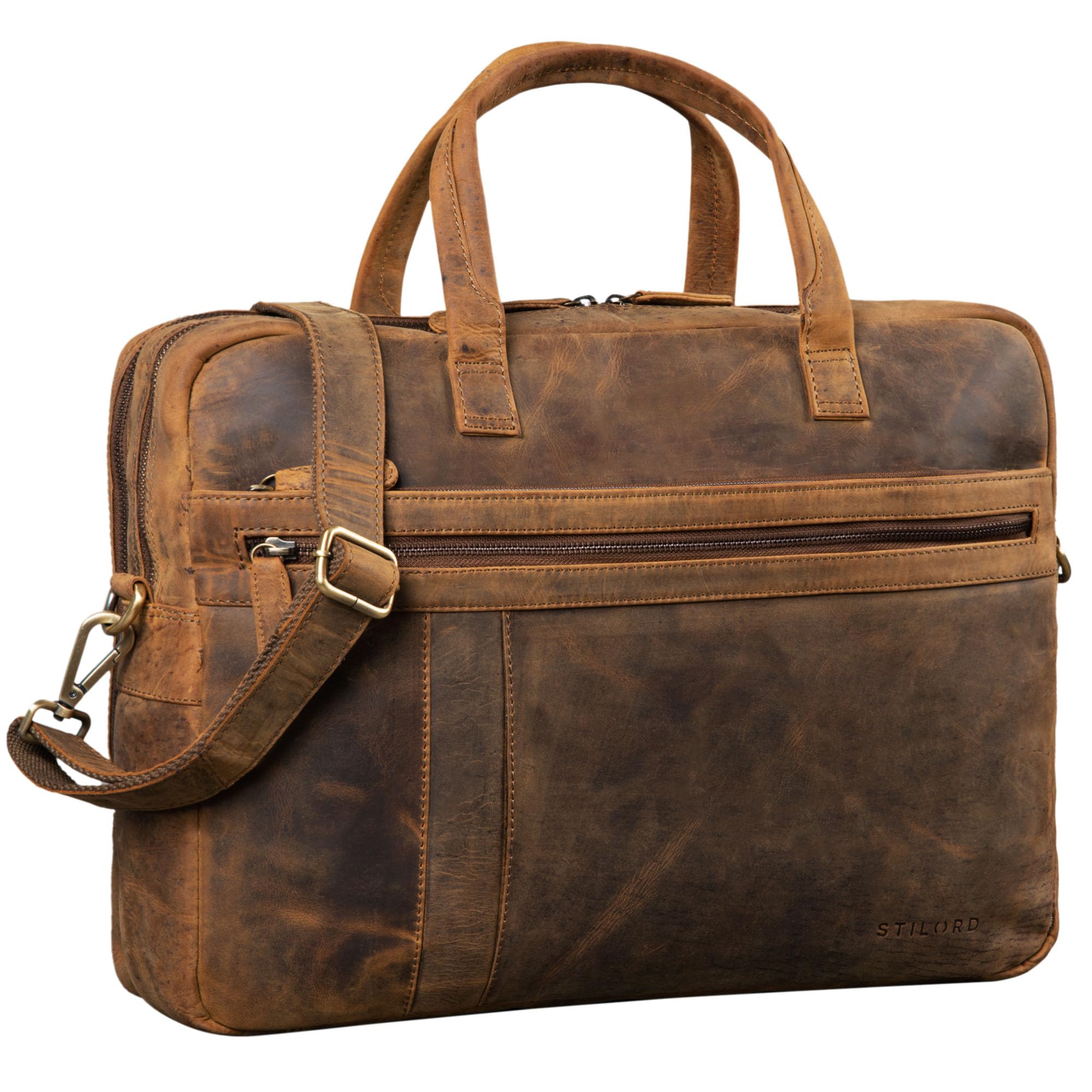 STILORD "Conrad" Business Briefcase Vintage Leather for 15.6 Inch Laptop Large Shoulder Bag for University Office Work Colour:Middle Brown