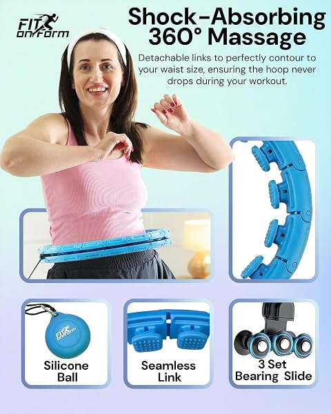 FIT ON FORM INFINITY WEIGHTED HULA HOOP FOR ADULTS WEIGHT LOSS – SMART EXERCISE EQUIPMENT FOR HOME, ADJUSTABLE PILATES CIRCLE WITH 24 KNOTS (47IN) – FITNESS RINGS FOR WOMEN, WAIST TRAINER, ABS WORKOUT