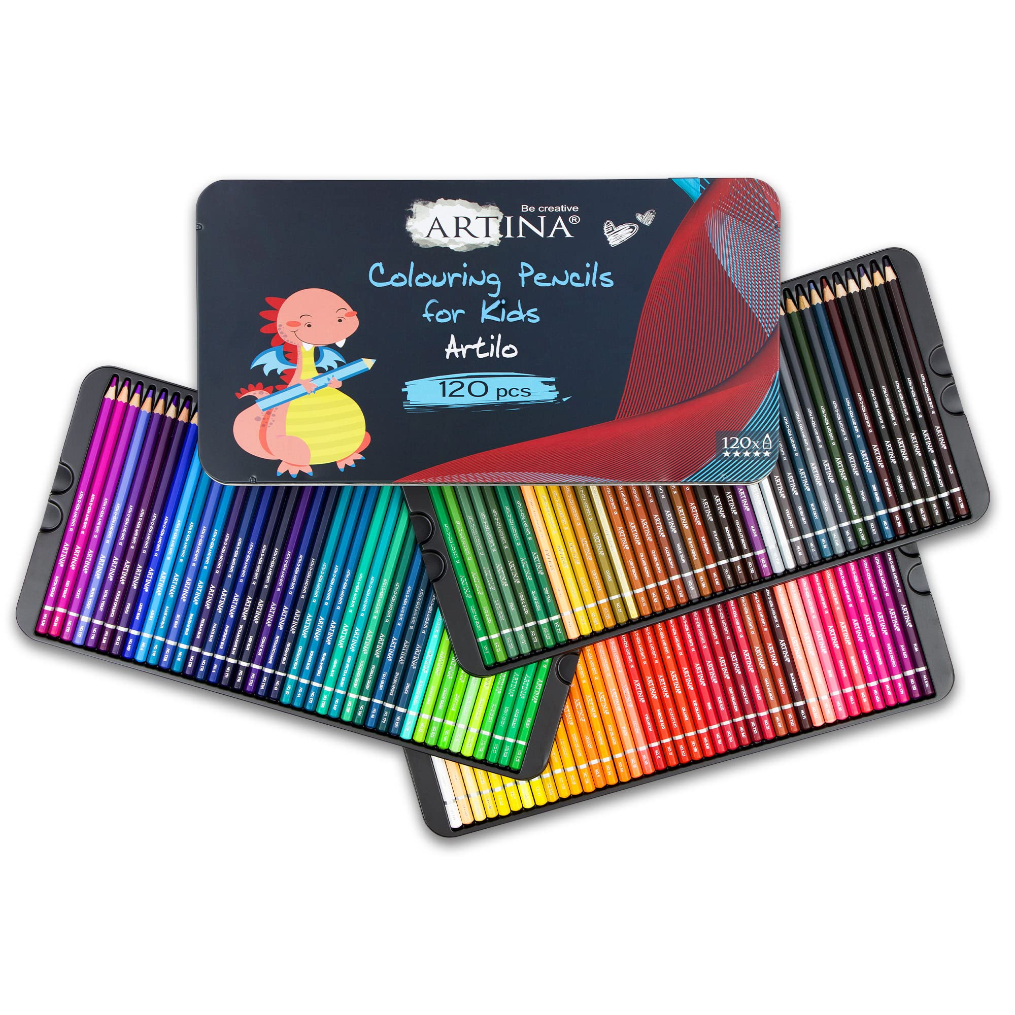 Artina 120pcs Kids Colouring Pencils Set Artilo XXL Wooden Pencils Set - FSC® Crayons Set Shatterproof & Highly Pigmented Crayons for Colouring In School Art Pens Drawing Crayola Art Set