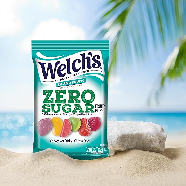 WELCH’S ZERO SUGAR FRUITY BITES, ISLAND FRUITS SNACK PACK, GLUTEN FREE & SUGAR FREE SNACKS, 3OZ SNACK PACK (PACK OF 1)