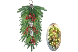 HAMIFINEE 2025 Upgraded 26inch Christmas Swag with Lights Lush Norfolk Pine Teardrop Swags Christmas Wreaths with Lights Greenery Stairway Swags Staircase Decorations for Door Indoor Outdoor Home Hanging Décor
