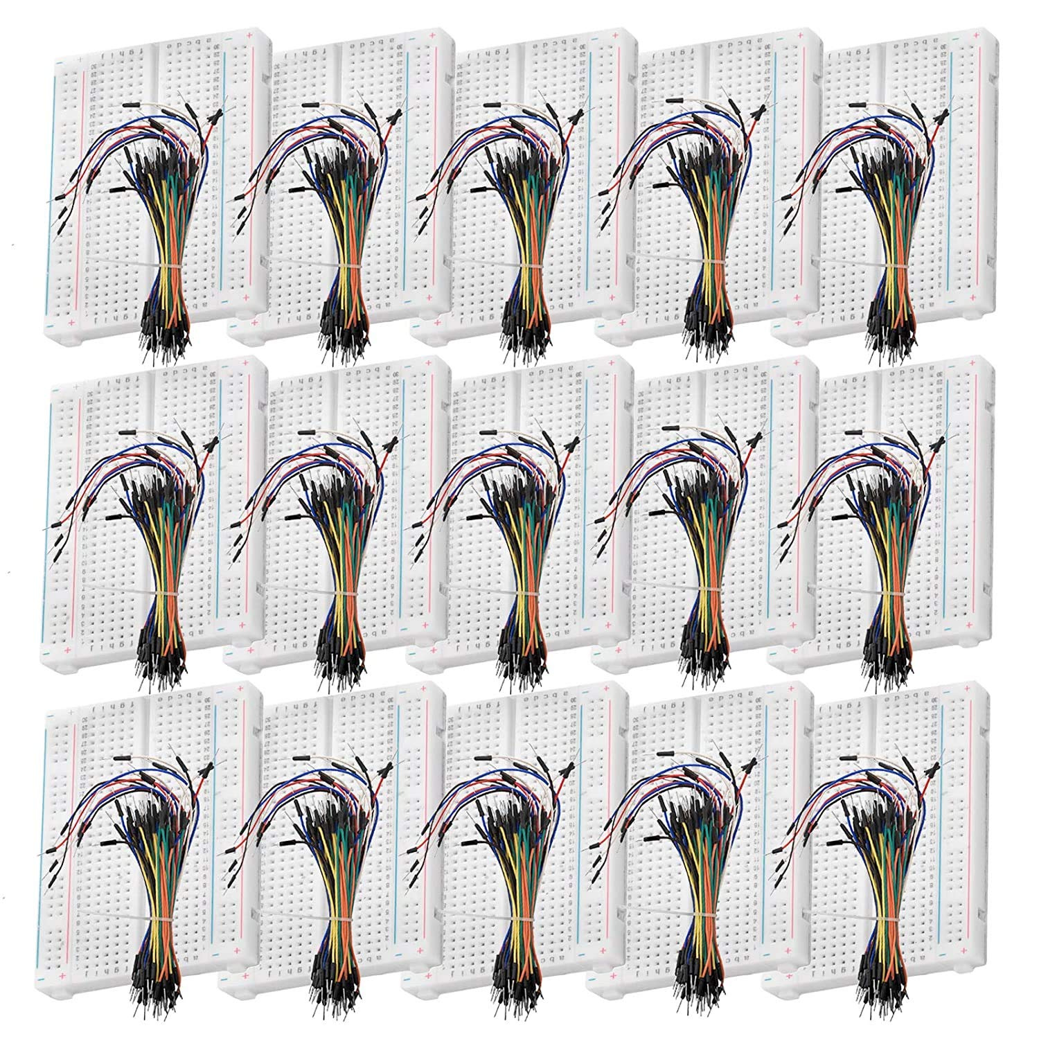 AZDelivery MB-102 Breadboard Kit (15 Set) - 400 Tie Point Mini Breadboard + 65 PCS Multi-Colored M2M Jumper Wires - Compatible with Arduino, Raspberry Pi