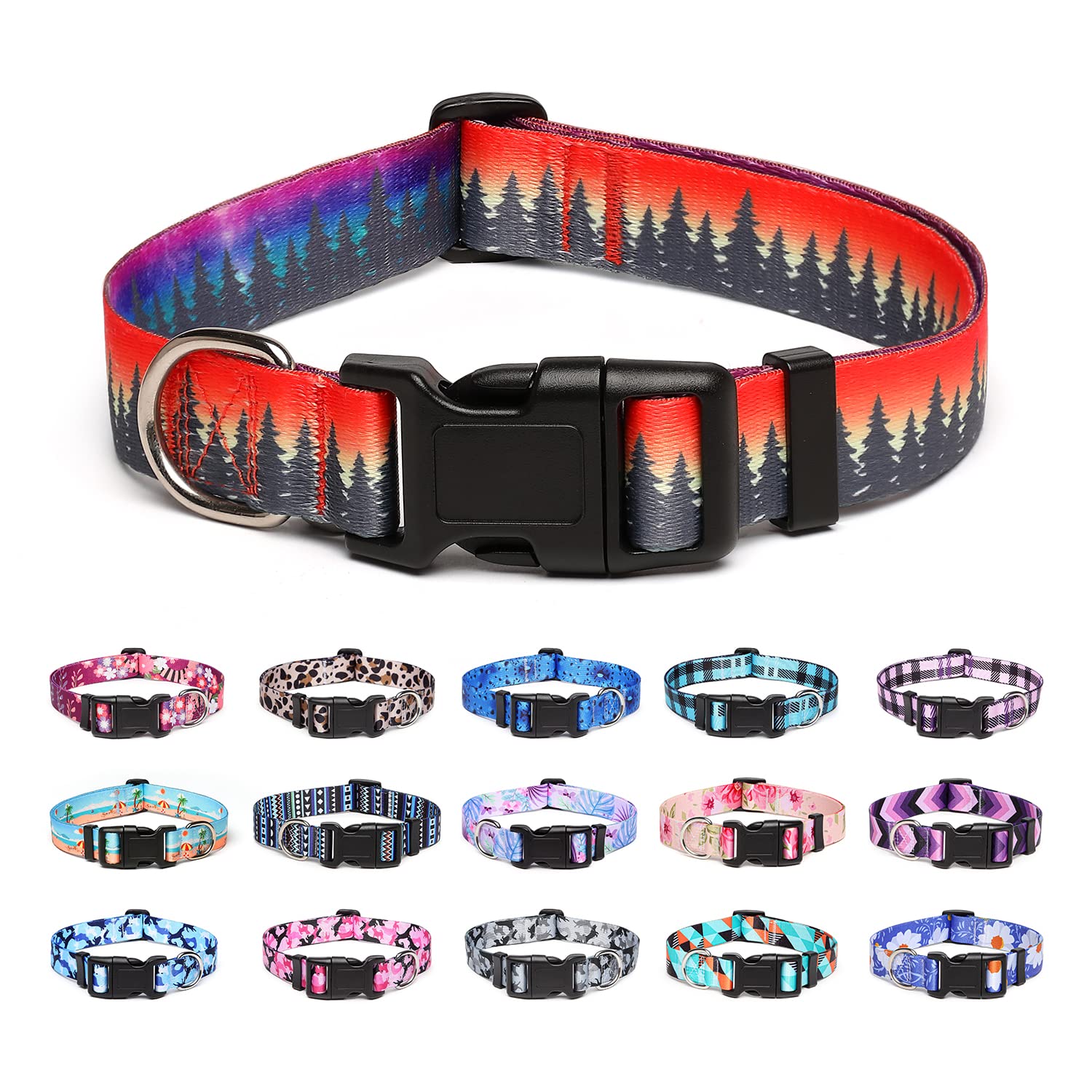 Suredoo Adjustable Nylon Dog Collar with Patterns, Soft Comfy Pet Collar for Small Medium Large Dogs (M, Forest) — image 1