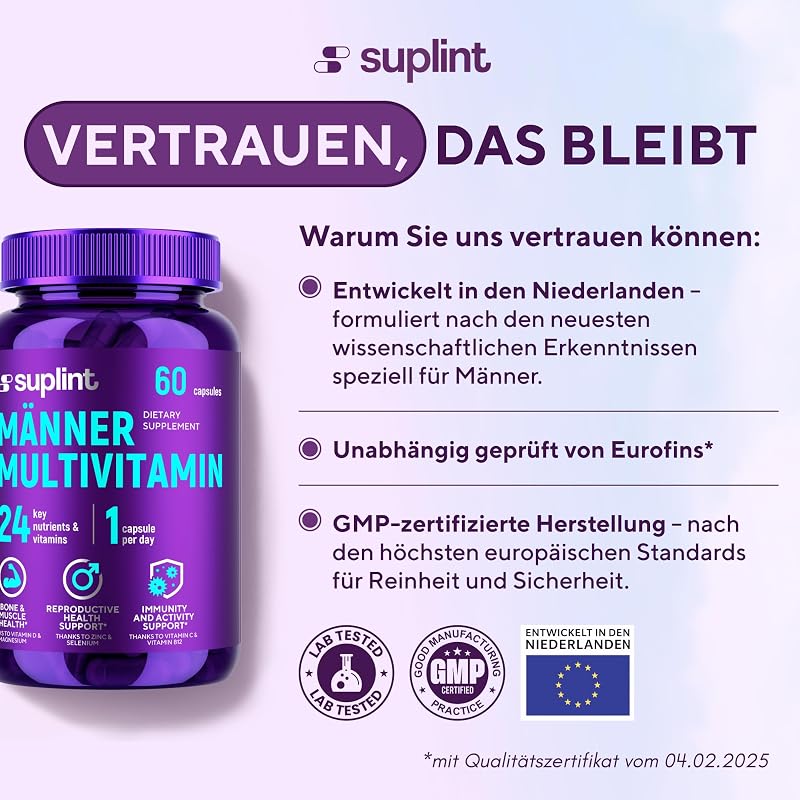 Hochdosiert Multivitamin Kapseln für Männer – Vitamin Komplex – 60 Kapseln