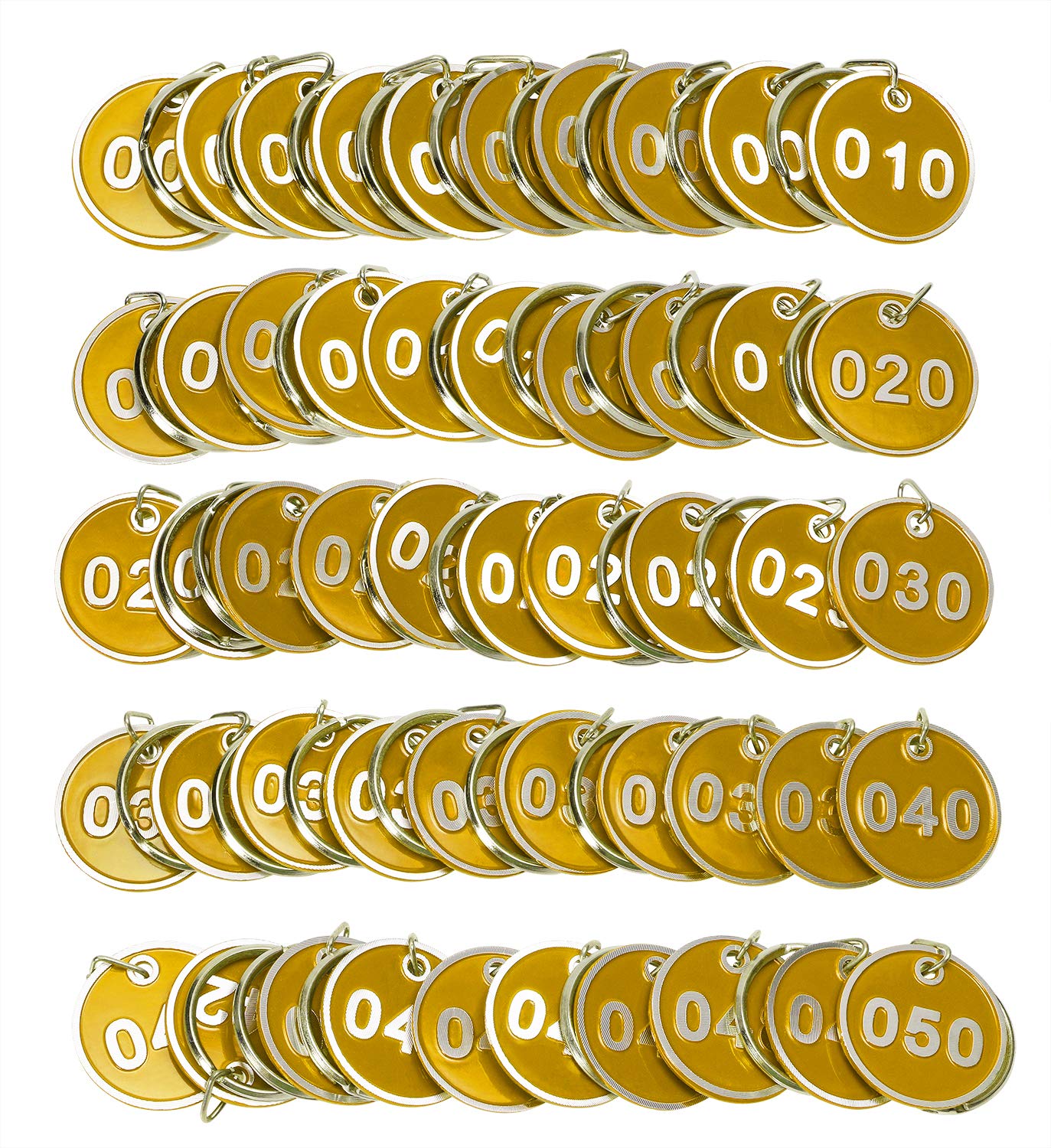 ONLYKXY 1-50 Number Colorful Tough Aluminum Metal Numbered Marking Identification Hang Tags Luggage Labels ID Tag with Split Rings for Organized Coded Key Box Cabinet System Identifier (Yellow)