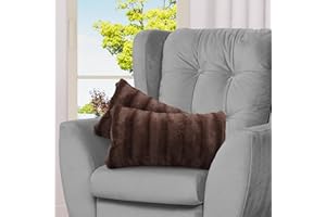 Cheer Collection Faux Fur Throw Pillows for Couch with Inserts Included - Decorative Furry Sofa Pillows - 12" x 20" - Chocolate (Set of 2)