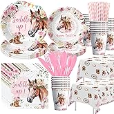 HIPVVILD Cowgirl Party Decorations Tableware - Horse Theme Saddle Up Western Party Supplies, Plate, Cup, Napkin, Cutlery, Tablecloth, Wild West Cowgirl Birthday Baby Shower Decorations | Serve 24