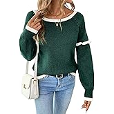 EVALESS Womens Sweaters Crewneck Ruffle Long Sleeve Off The Shoulder Sweater Color Block 2025 Trendy Fall Winter Knit Tops