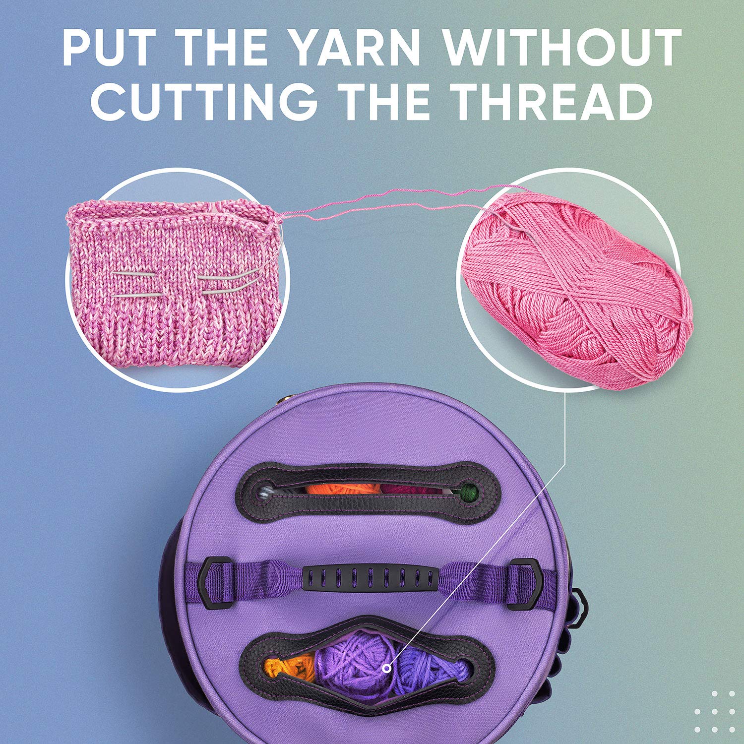 CRAFTISS Knitting Bag Yarn Storage - Christmas Gift - Puprle Durable Canvas Yarn Bag for Crochet Accessories - Yarn Organizer Crochet Bag with Knitting Accessories Case