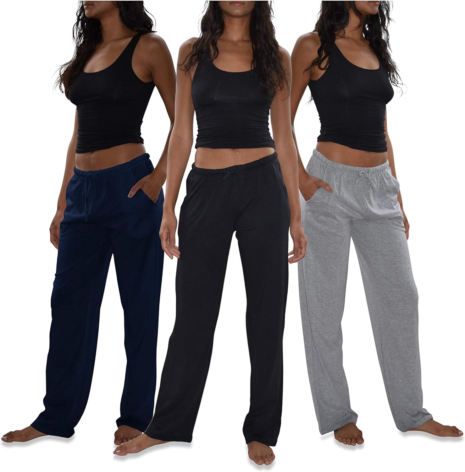 Sexy Basics Women's 3 Pack Soft Flex-Cotton Knit Pajama Pants/Lounge Pants/Sleep Pants at  Women’s Clothing store