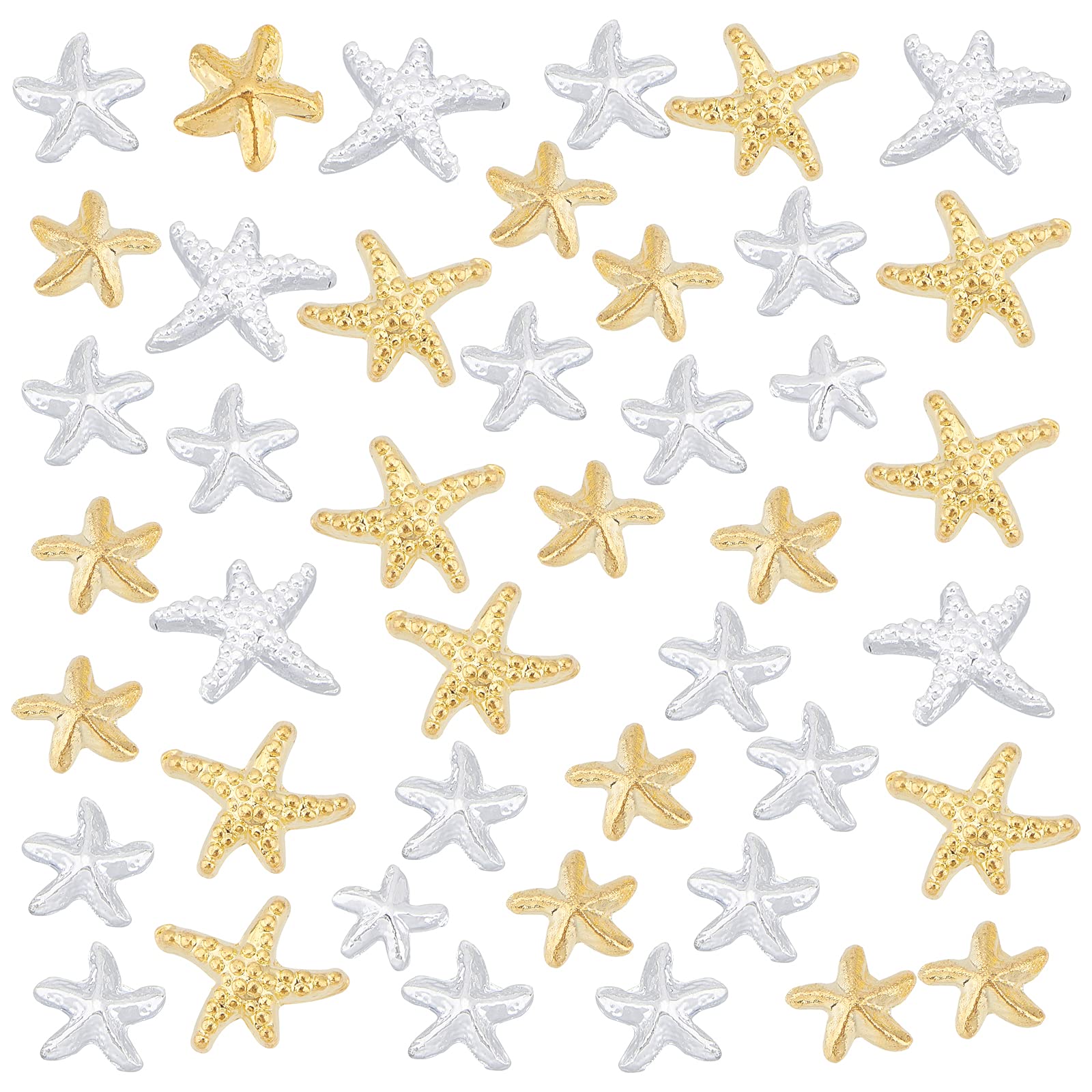 OLYCRAFT 180pcs Starfish Resin Fillers Metal Nail Charms Textured Brass Resin Supplies Golden Resin Accessories Summer Theme Resin Filling Charms for Resin Jewelry Making Nail Arts Decoration