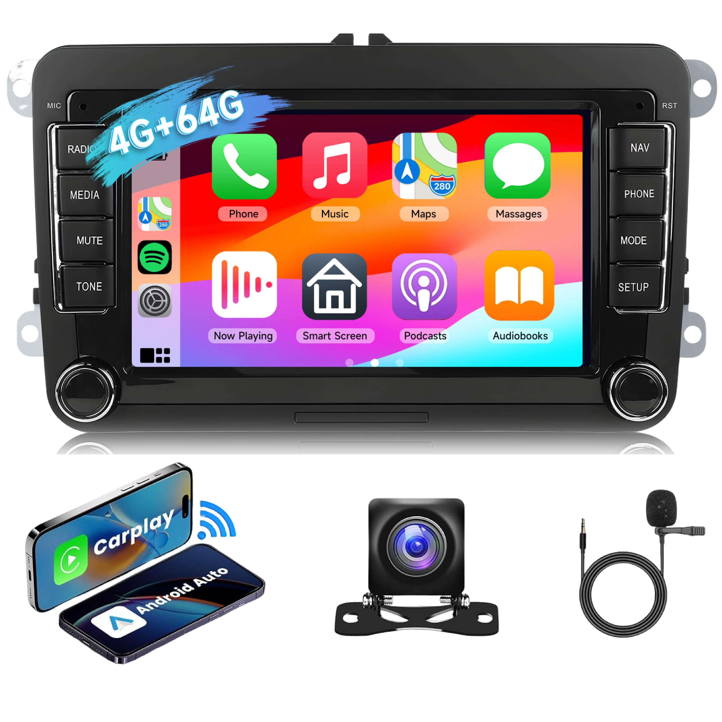 Photo 1 of [4G+64G] Android Car Radio for VW Jetta Passat Golf Beetle Polo Caddy Tiguan Touran for SEAT Altea for Skoda with Wireless CarPlay Android Auto, 7 Inch Touch Screen Car Stereo with Bluetooth/GPS/WiFi