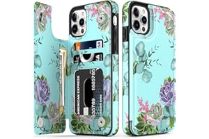 LETO for iPhone 15 Pro Case Flip Folio Leather Wallet - Fashionable Flower Designs - Card Slots,Kickstand - Protective Phone Case for Women and Girls - 6.1" - Green Floral Garden