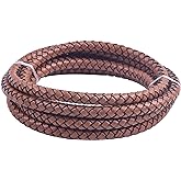 KONMAY 2 Yards 8.0mm Vintage Tan Round Geneuine Braided Leather Cord Bolo Leather Cord