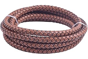 KONMAY 2 Yards 8.0mm Vintage Tan Round Geneuine Braided Leather Cord Bolo Leather Cord