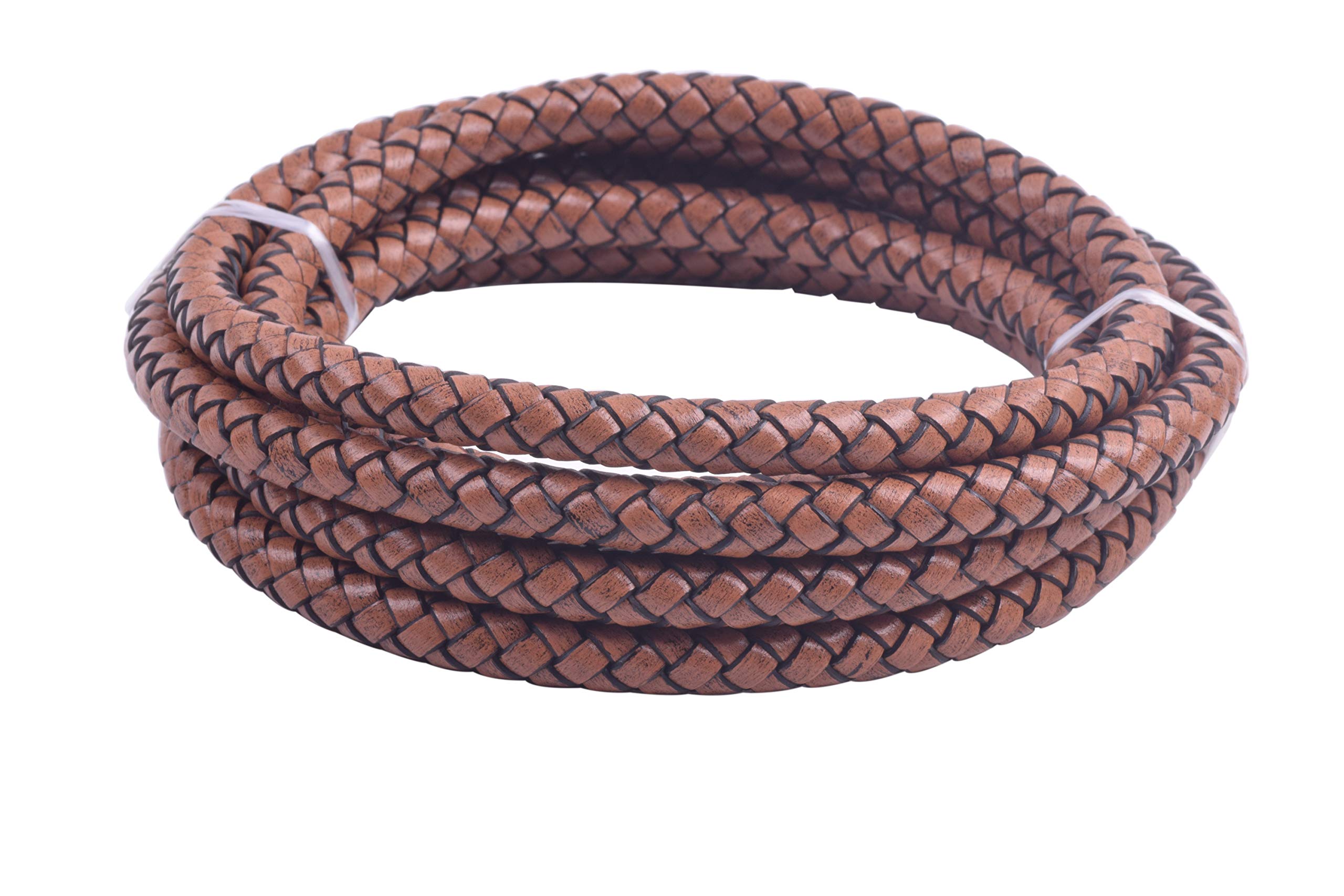 KONMAY 1.8Meters 8.0mm Vintage Tan Round Geneuine Braided Leather Cord Bolo Leather Cord…