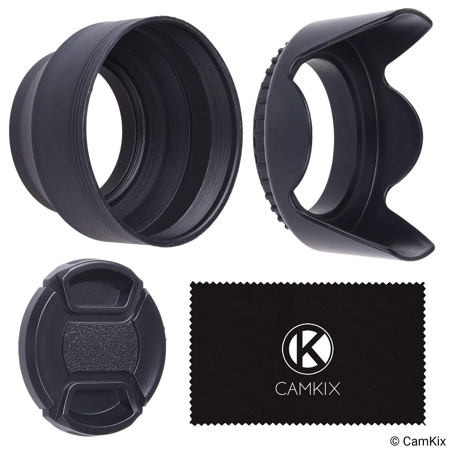 77mm Set of 2 Camera Lens Hoods and 1 Lens Cap - Rubber (Collapsible) + Tulip Flower - Sun Shade/Shield - Reduces Lens Flare and Glare - Blocks Excess Sunlight for Enhanced Photography