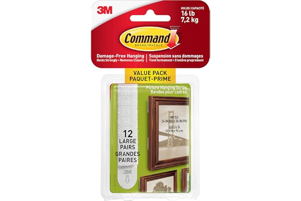 Command Large Picture Hanging Strips, Damage Free Hanging Picture Hangers, Wall Adhesives for Wall Decor, 12 White Adhesive P