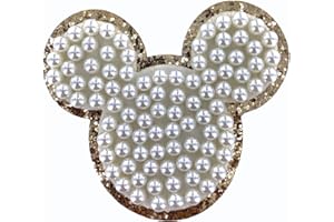 ZOOX Ivory Pearl & White Letter Varsity Initial Patches, 3M Adhesive Sticker, 3.0" Height (Mickey)