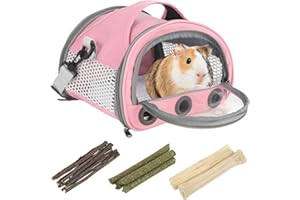 libfrnt Small Pet Carrier, Portable Guinea Pig Carrier Travel Carrier Bag Cage with Chew Toys Natural Chew Sticks for Hamster, Squirrel, Rabbit, Bunny, Hedgehog, Bird, Rat, and Other Small Animals