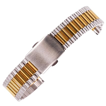 18mm Two Tone Metal Watch Belt Wristband for Business Sport Solid Stainless Steel in Silver and Gold