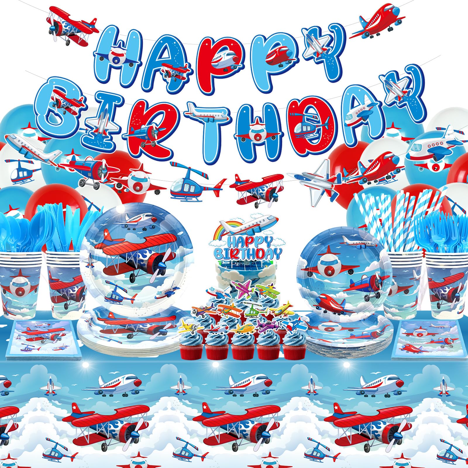 Photo 1 of * only comes with the banner *
Airplane Birthday Party Decorations - Airplane Party Supplies, Plates Cups Napkins Tablecloth Happy Birthday Banner Balloon Cake Toppers for Plane Theme Party Baby Shower Supplies