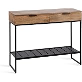 Kate and Laurel Malone Modern Wooden Console Table with Metal Shelf, 36 x 13 x 31, Natural Brown and Black, Transitional Wood Entryway Table with Storage Shelf Below
