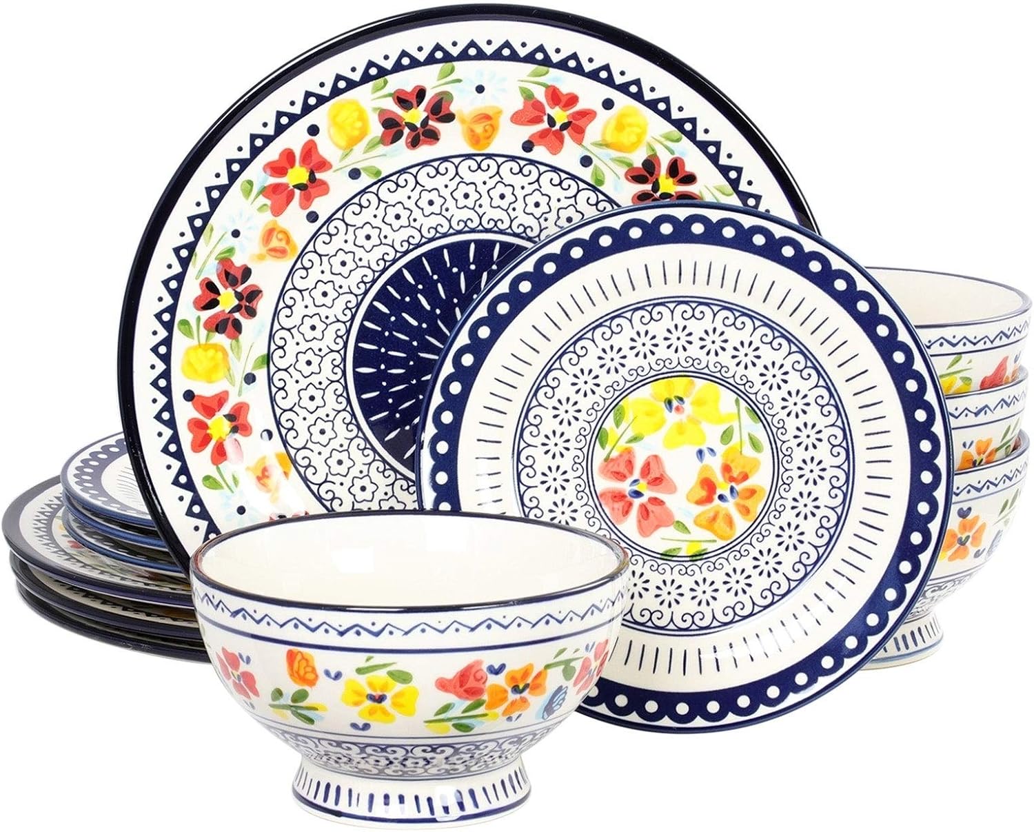 12 Piece Dinnerware Set Multi Color Floral Modern