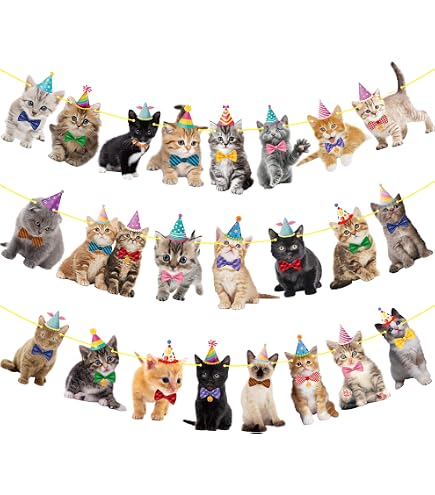 Meri Meri Cute Kittens Garland - Party Decoration With 6 Kittens, Honeycomb Balls & Pennants, Cream & Mint With Gold Details
