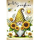 BlissYard Hello Sunshine Garden Flag Double Sided 12x18 Inch Spring Summer Garden Flag Sunflower and Bee Gnome Funny Spring Vintage Farmhouse Yard Flag Seasonal Holiday Outdoor Outside Lawn Decoration