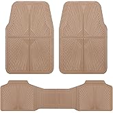 CAR PASS Rubber Car Mats,Car Floor Mats All Weather, Waterproof Trim-to Fit Automotive Floor Mats for Cars Trucks SUV,Anti-Slip Easy Clean, Heavy Duty Car Mats Full Set 3-Piece,All Beige