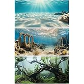COMSUN 3 PCS Aquarium Background, 30x18 inch Polyester Fish Tank Background | Cloth Fish Tank Background, Undersea Ruins Floor Sunshines &amp; Tree Wood Branches Aquatic Plants