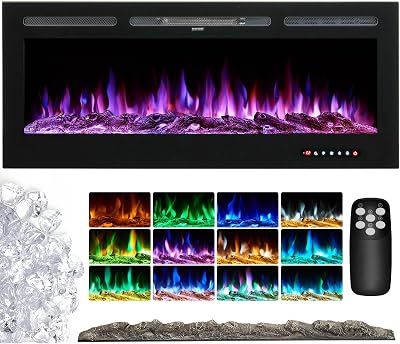 INMOZATA 50 inch Electric Fireplace Wall Mounted Inset Recessed Heater