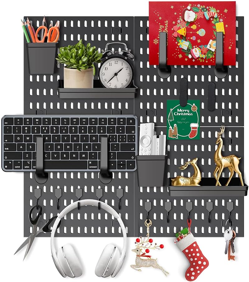 Caossuixin 24 IN 1 Pegboard Wall Organiser Kit 4x 30cm Tiles 22pc Accessories