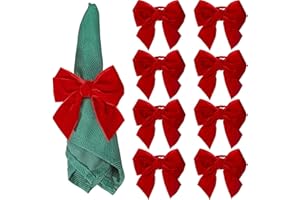KPOSIYA Christmas Bow Napkin Rings Set of 8, Red Bow Napkin Rings,Chic Velvet Bowknot Napkins Holders for Dinning Table Setting，Winter Festive, Christmas, Banquet, Party,Thanksgiving and Home Kitchen
