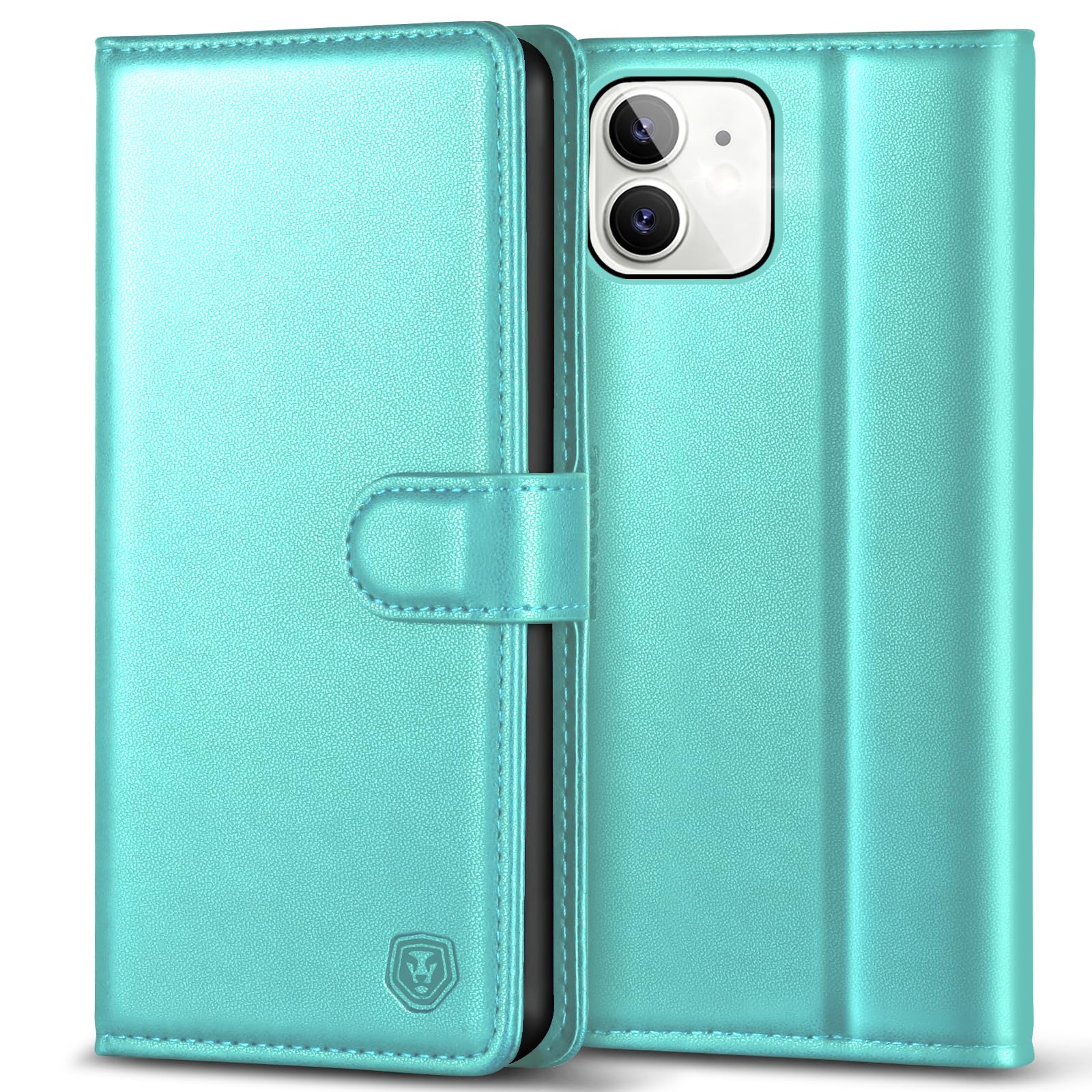 Kuafcase Compatible for iPhone 12/12 Pro Case with 4 Card Slots Magnetic Closure Kickstand Shockproof Protective Phone Case Compatible for iPhone 12/12 Pro - Ice Green