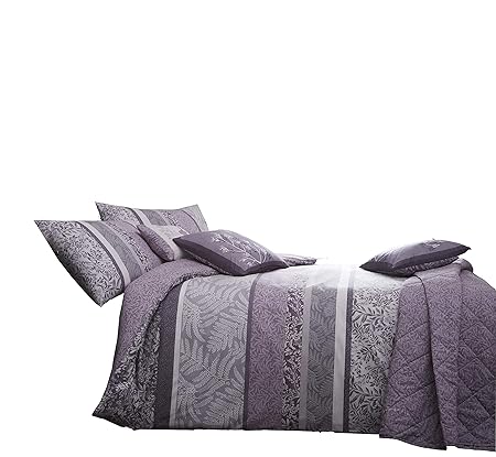 Banded Floral Leaves Heather Purple Lilac Super King Size Duvet