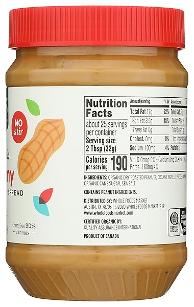 365 BY WHOLE FOODS MARKET, ORGANIC CREAMY PEANUT BUTTER, 28 OUNCE